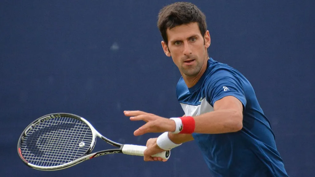 Novak Djokovic hitting a forehand with a semi-western grip