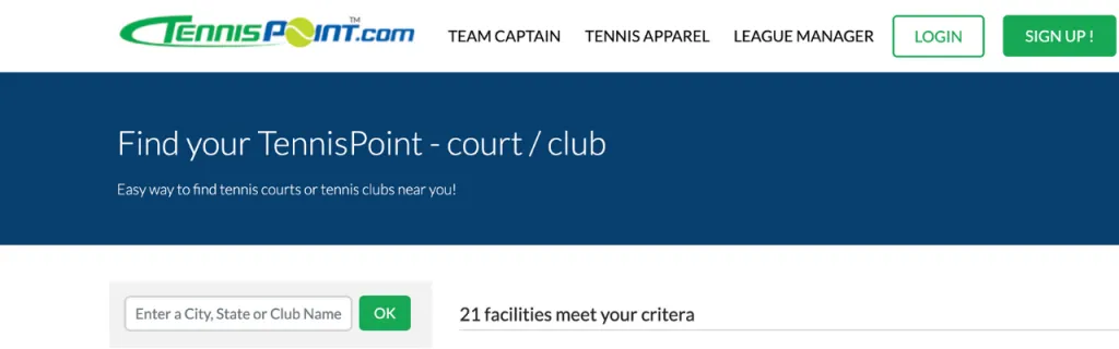 Tennis-Point court and club search tool for finding nearby tennis facilities