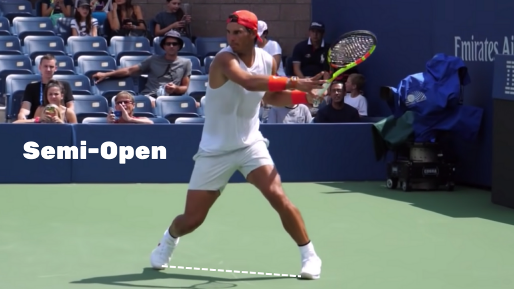 Tennis forehand semi-open stance