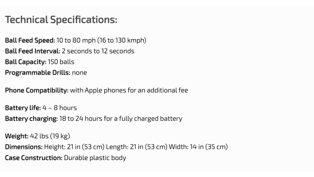 Lobster Elite Two Technical Specifications