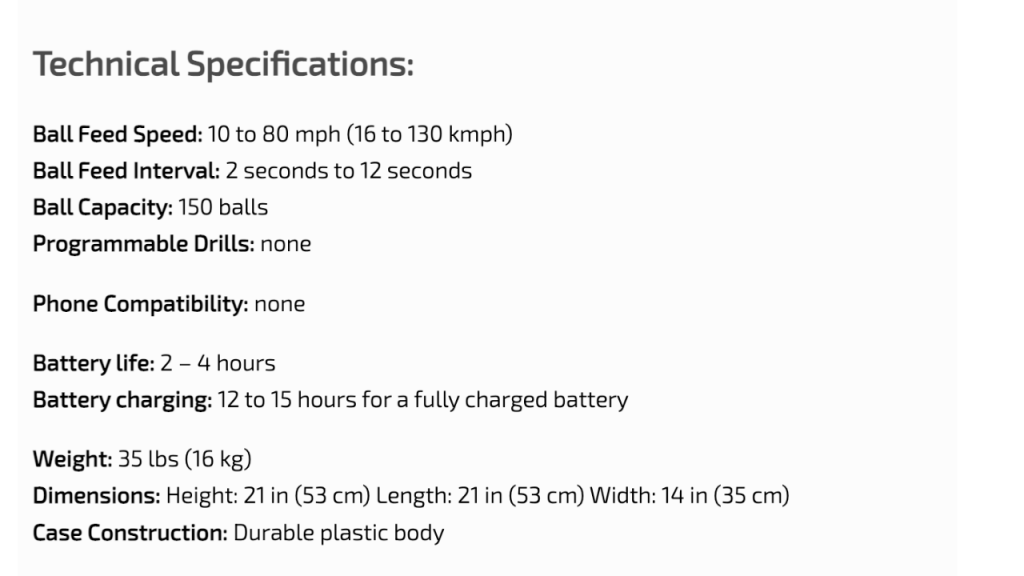 Lobster Sports Elite Liberty Technical Specifications