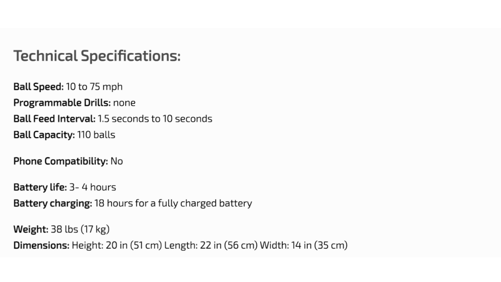 Wilson Portable Technical Specifications