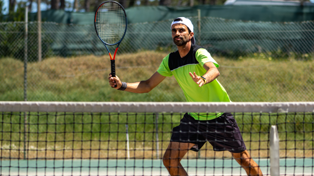 tennis player at net