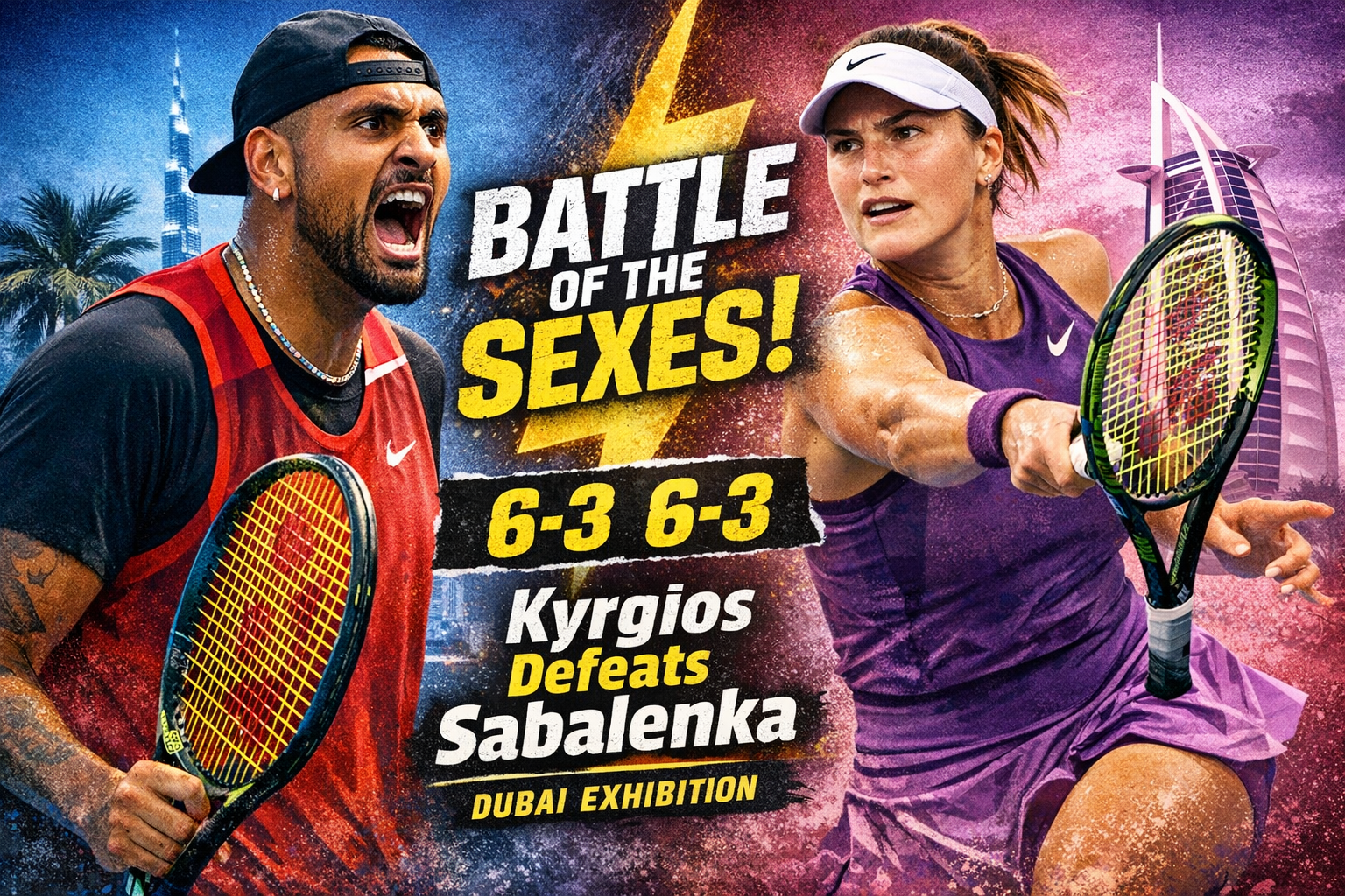 Kyrgios Downs Sabalenka 6-3, 6-3 In Dubai Exhibition 3 Kyrgios Downs Sabalenka 6-3, 6-3 In Dubai Exhibition